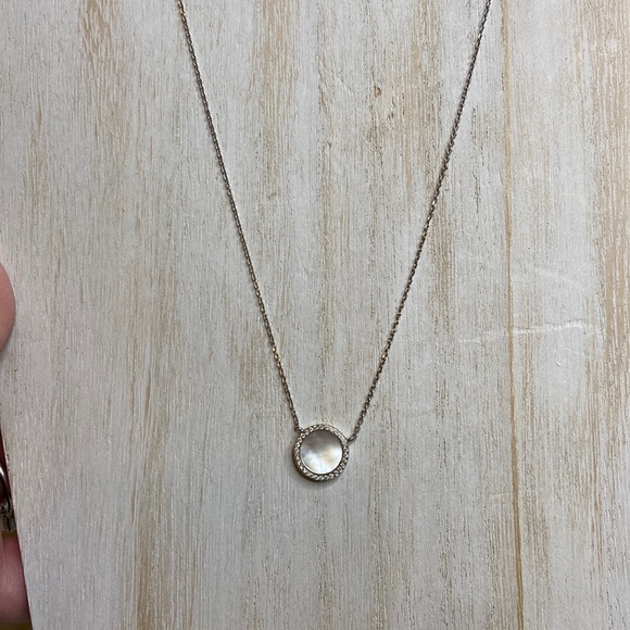 Silver Rhinestone Mother Of Pearl Circular Adjustable Necklace - Picture 2 of 7